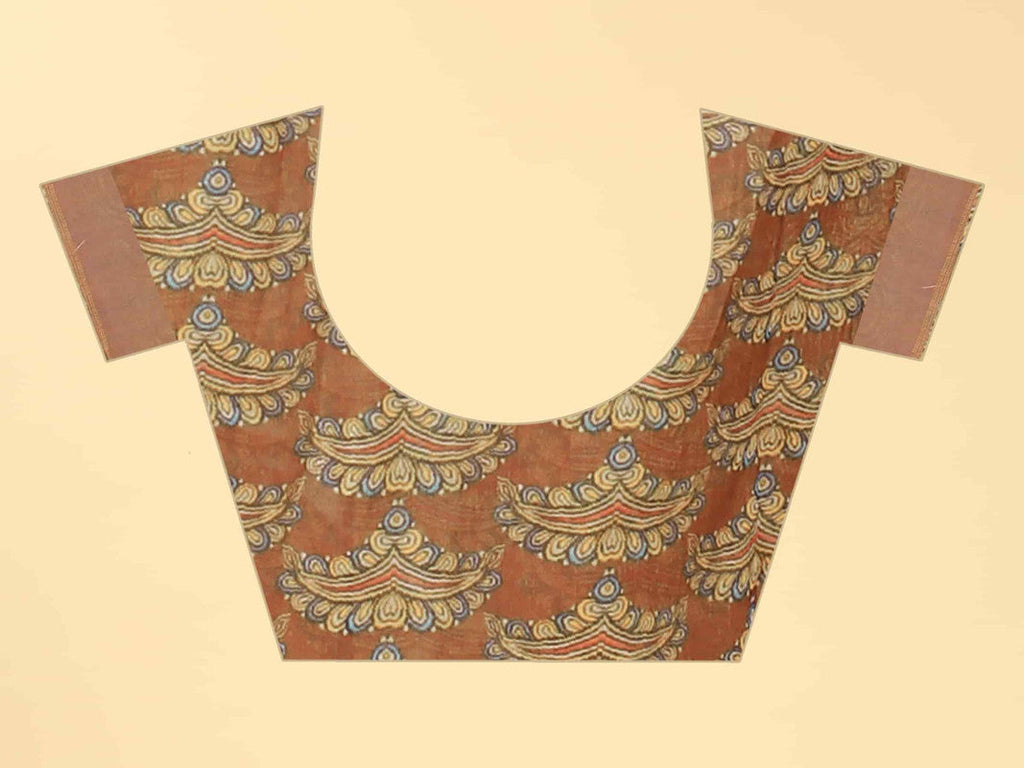 Blue Cotton Blend Printed Kalamkari Saree with Unstitched Blouse - Hiral Fashion