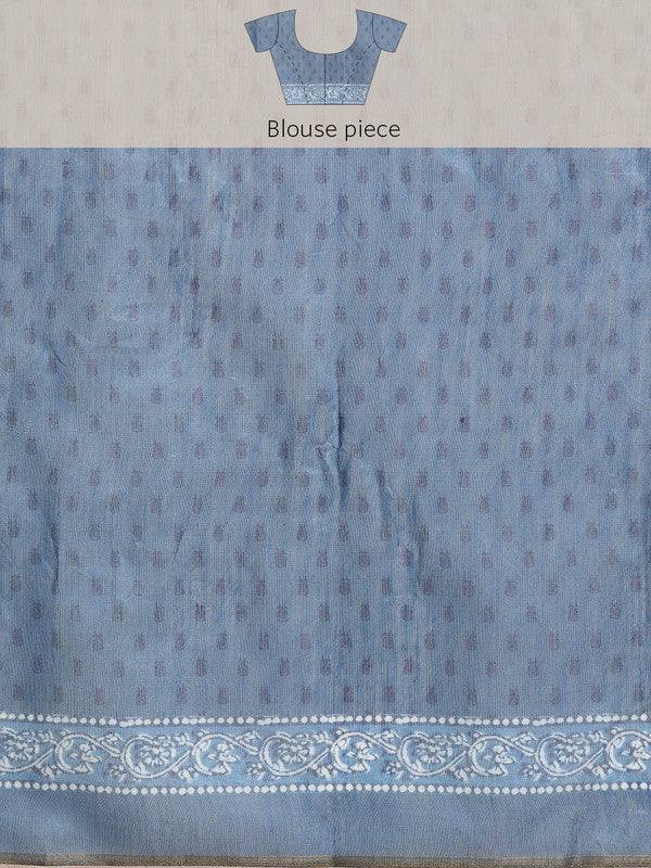 Blue Cotton Blend Dabu Printed Saree with Unstitched Blouse