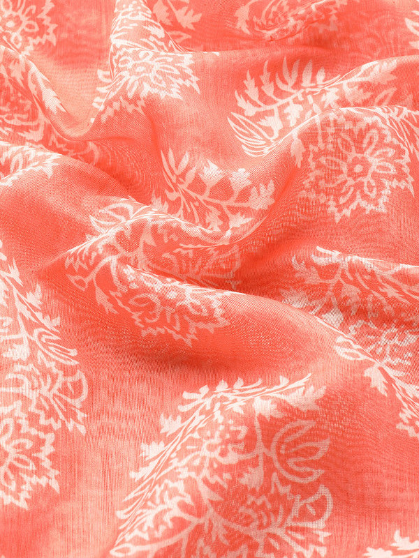 Peach Cotton Blend Printed Dabu Saree with Unstitched Blouse