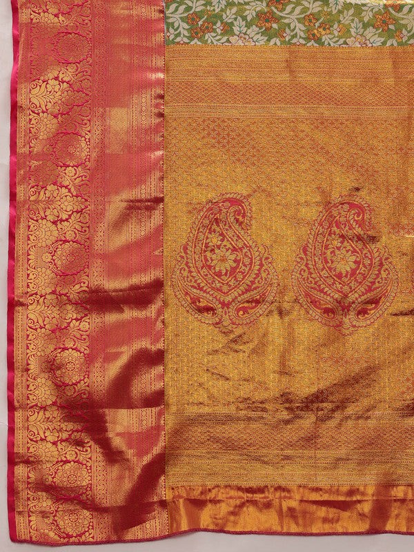 Green Pure Silk Woven Zari Design Floral Saree with Blouse