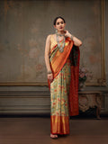 Gray pure silk saree with elegant woven Zari floral design and unstitched blouse