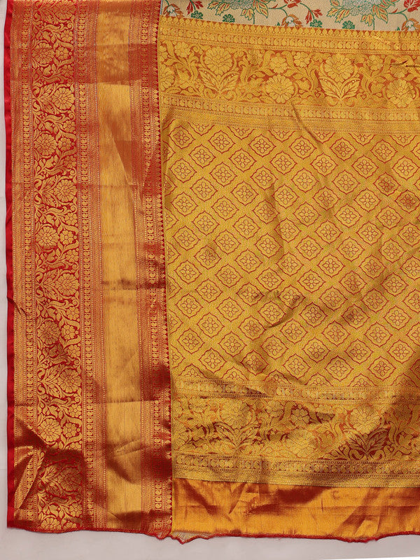 Gray Pure Silk Saree with Zari Floral Design & Unstitched Blouse