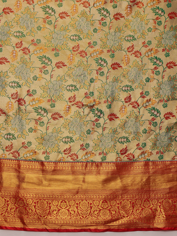 Gray Pure Silk Saree with Zari Floral Design & Unstitched Blouse