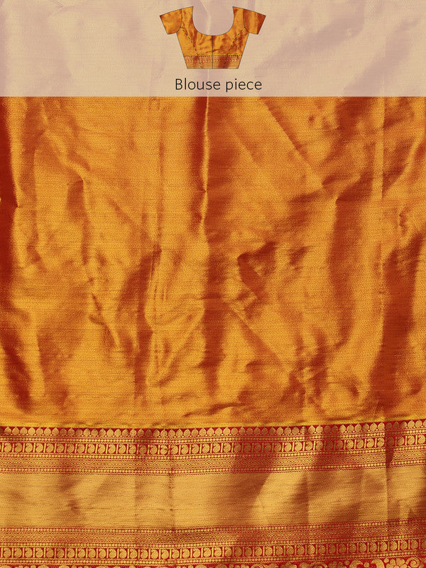 Gray Pure Silk Saree with Zari Floral Design & Unstitched Blouse