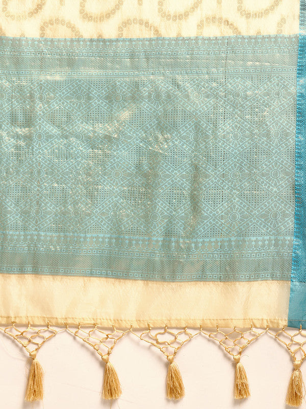 Beige Silk Blend Paisley Woven Zari Saree with Unstitched Blouse