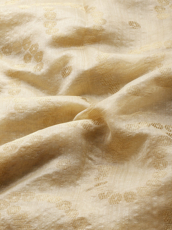 Beige Silk Blend Paisley Woven Zari Saree with Unstitched Blouse