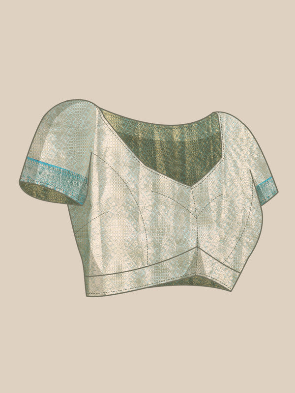Beige Silk Blend Paisley Woven Zari Saree with Unstitched Blouse