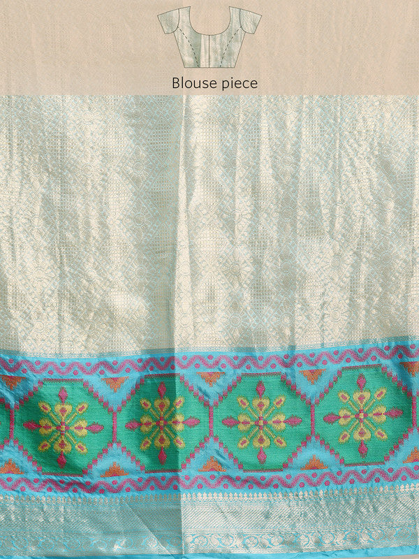 Beige Silk Blend Paisley Woven Zari Saree with Unstitched Blouse