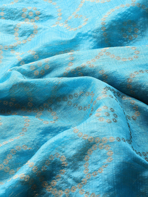 Blue Silk Blend Saree with Geometric Zari Weave & Blouse Piece