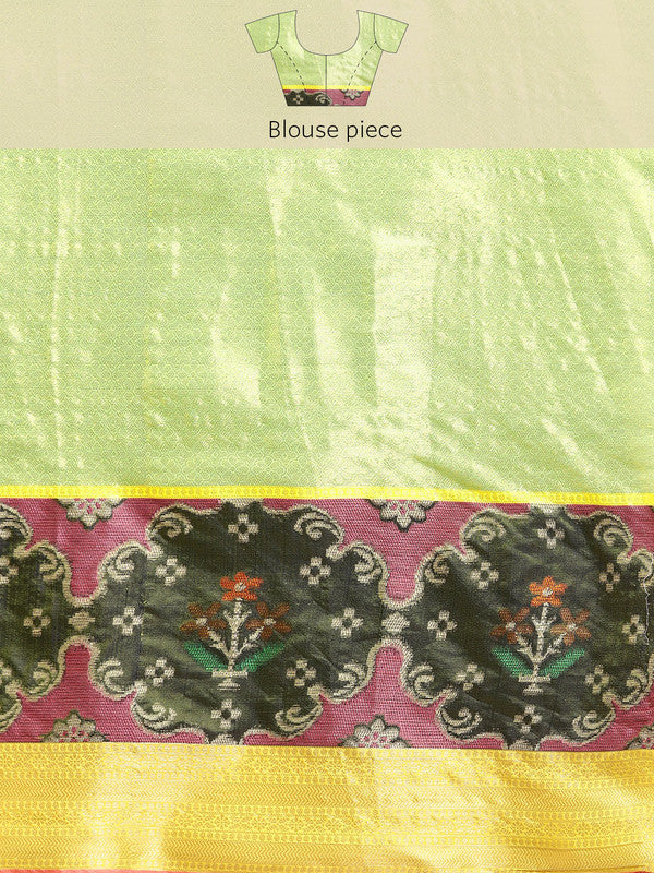 Blue Silk Blend Saree with Geometric Zari Weave & Blouse Piece