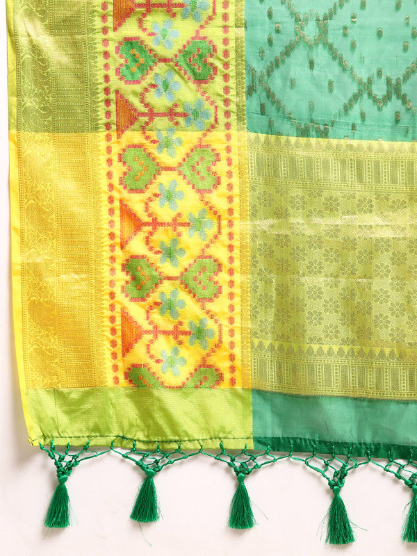 Green Silk Blend Striped Saree with Zari Design & Blouse Piece