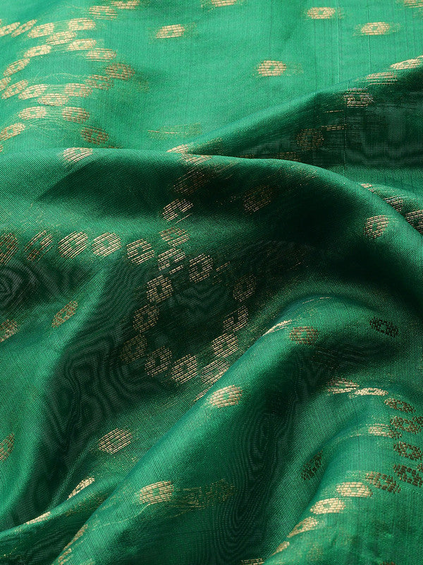 Green Silk Blend Striped Saree with Zari Design & Blouse Piece