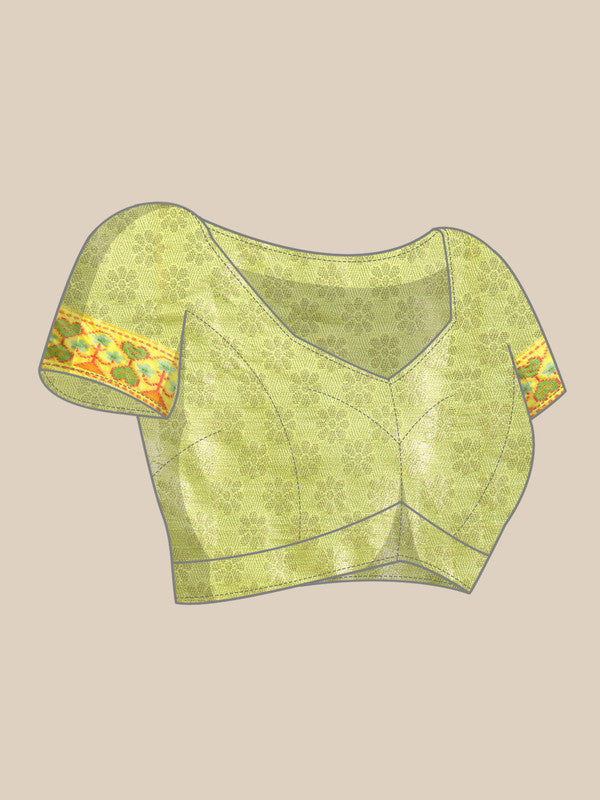 Green Silk Blend Striped Saree with Zari Design & Blouse Piece