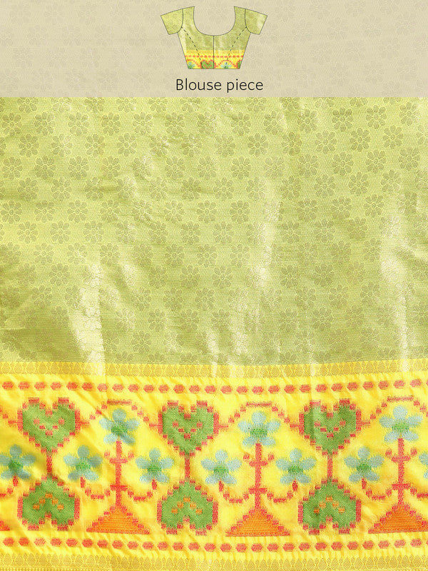Green Silk Blend Striped Saree with Zari Design & Blouse Piece