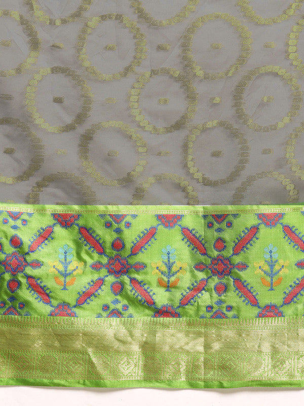 Gray Silk Blend Geometric Saree with Woven Zari Design