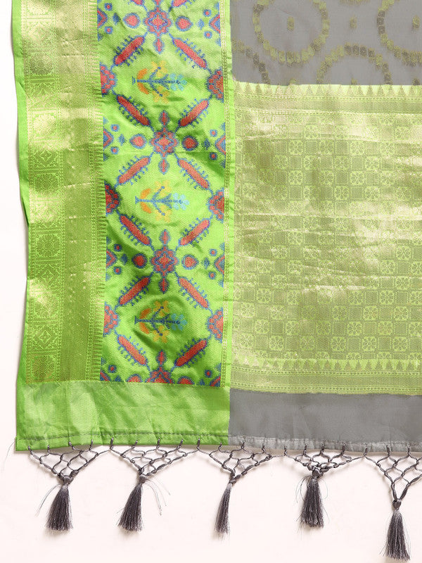 Gray Silk Blend Geometric Saree with Woven Zari Design