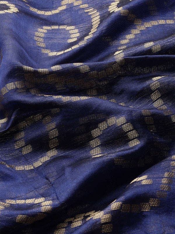 Navy Blue Silk Blend Woven Zari Floral Saree with Blouse
