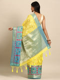 Yellow Geometric Woven Zari Silk Blend Saree with Blouse Piece
