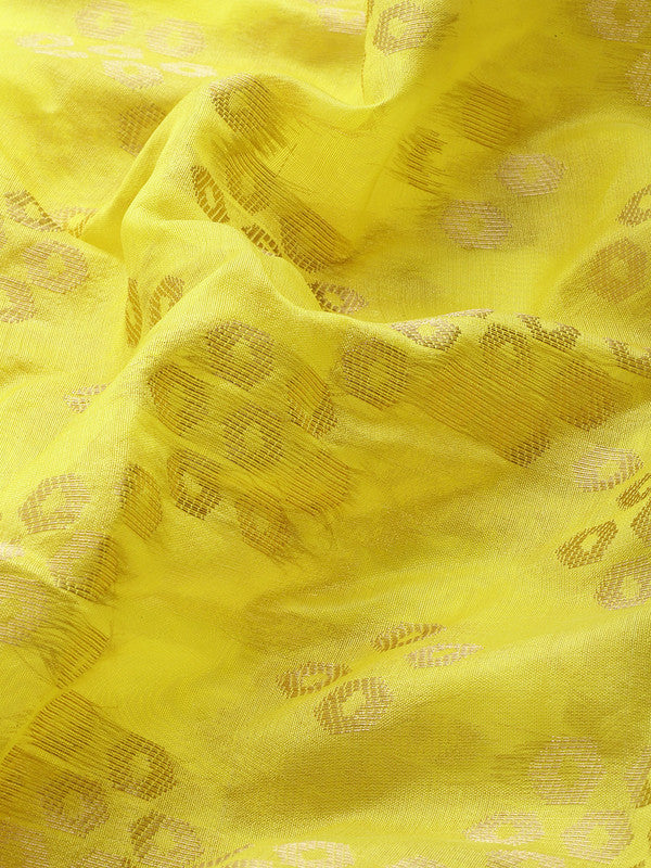 Yellow Geometric Woven Zari Silk Blend Saree with Blouse Piece