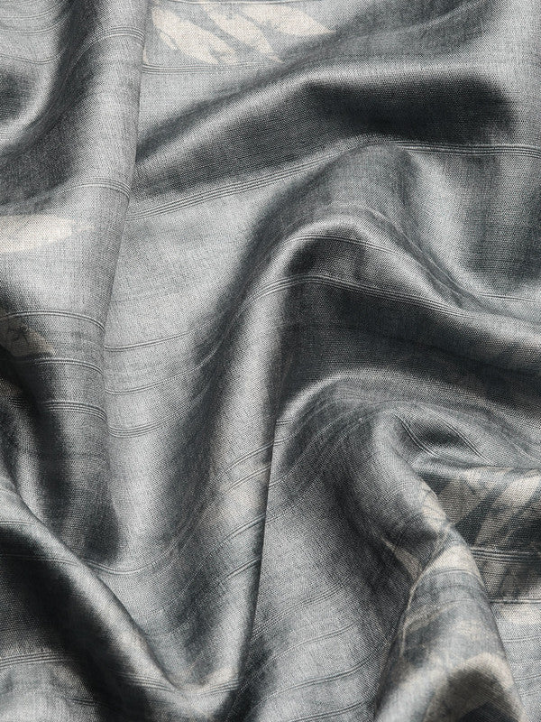 Gray Silk Blend Floral Print Saree with Unstitched Blouse