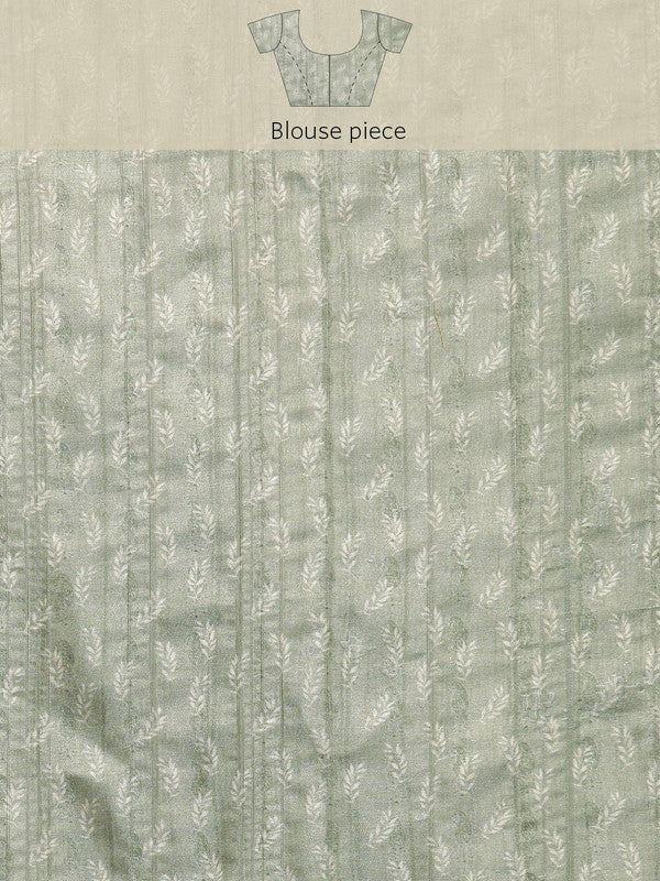 Olive Silk Blend Digital Floral Print Saree with Unstitched Blouse