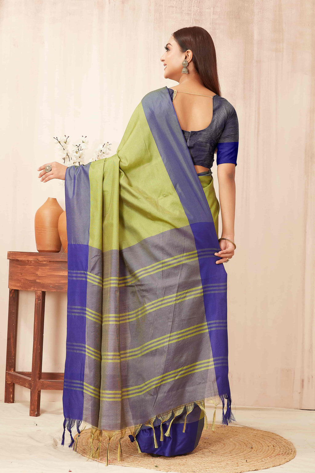 Green Banarasi Soft Silk Solid Saree with Zari Work