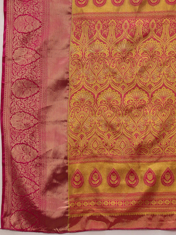 Green Pure Silk Floral Saree with Woven Zari and Blouse Piece