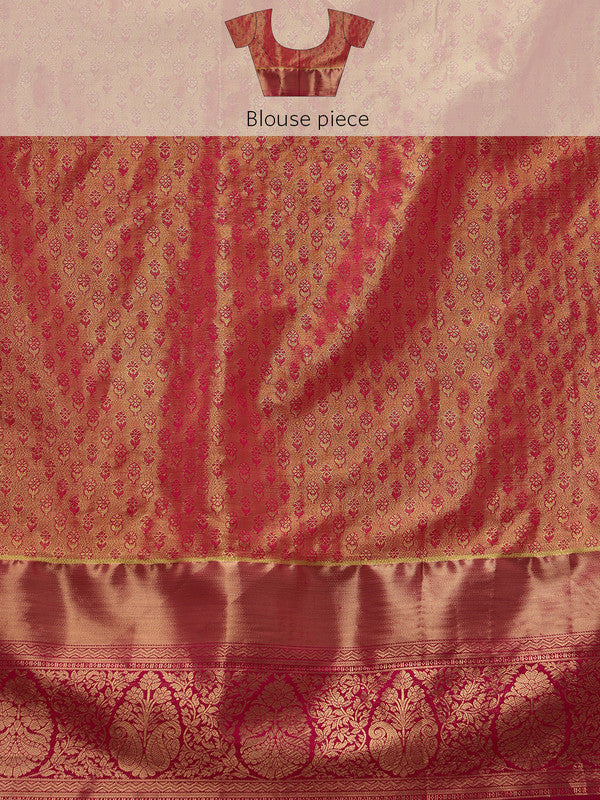 Green Pure Silk Floral Saree with Woven Zari and Blouse Piece