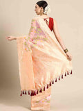 Light Pink Pure Cotton Woven Zari Floral Saree with Unstitched Blouse