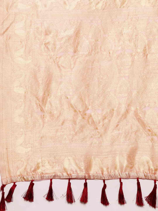 Light Pink Pure Cotton Woven Zari Floral Saree with Unstitched Blouse