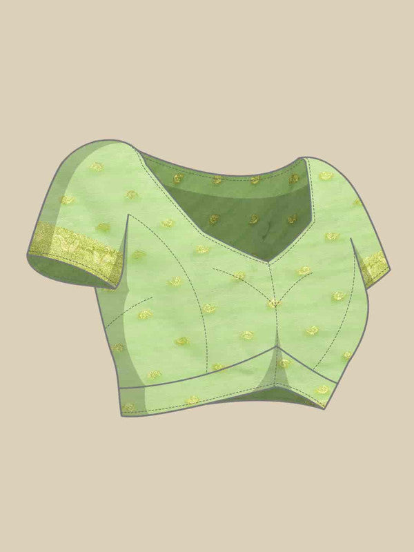 Green Pure Cotton Floral Saree with Zari Weave & Unstitched Blouse