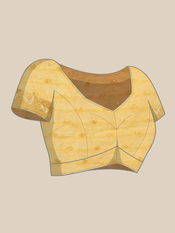 Yellow Pure Cotton Floral Saree with Zari Weave & Blouse