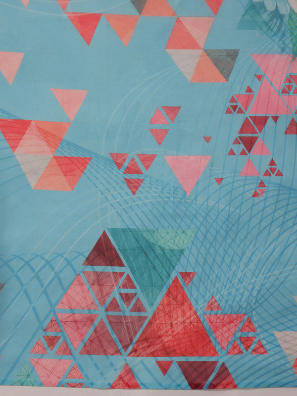 Blue Polyester Saree with Modern Abstract Digital Print
