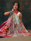 Modern multicolor abstract digital print polyester saree with matching unstitched blouse piece