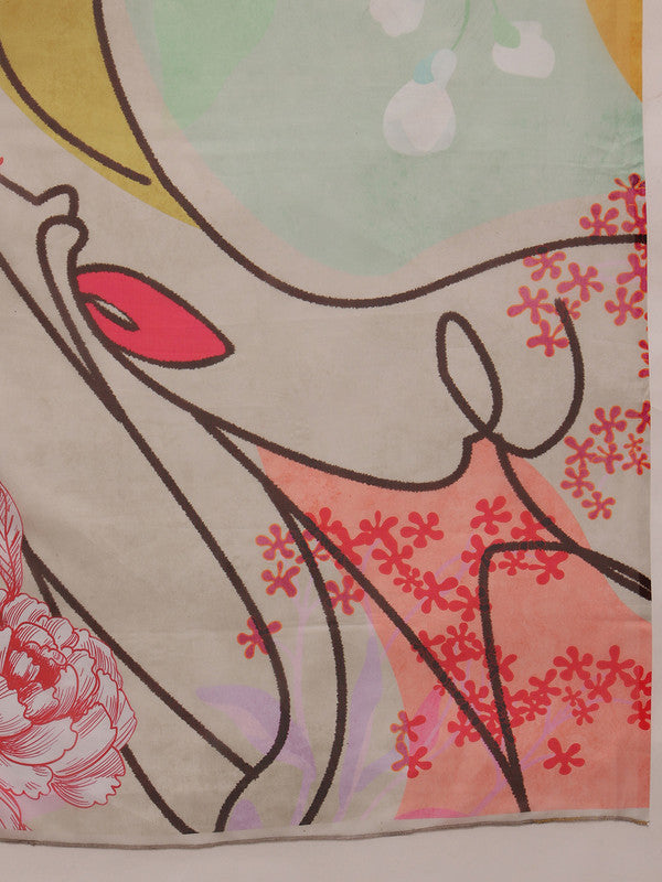 Multicolor Abstract Digital Print Saree with Unstitched Blouse