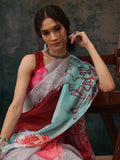 Multicolor abstract print polyester saree with unstitched blouse