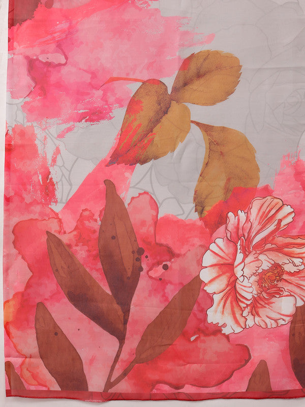 Multicolor Abstract Digital Print Polyester Saree with Blouse