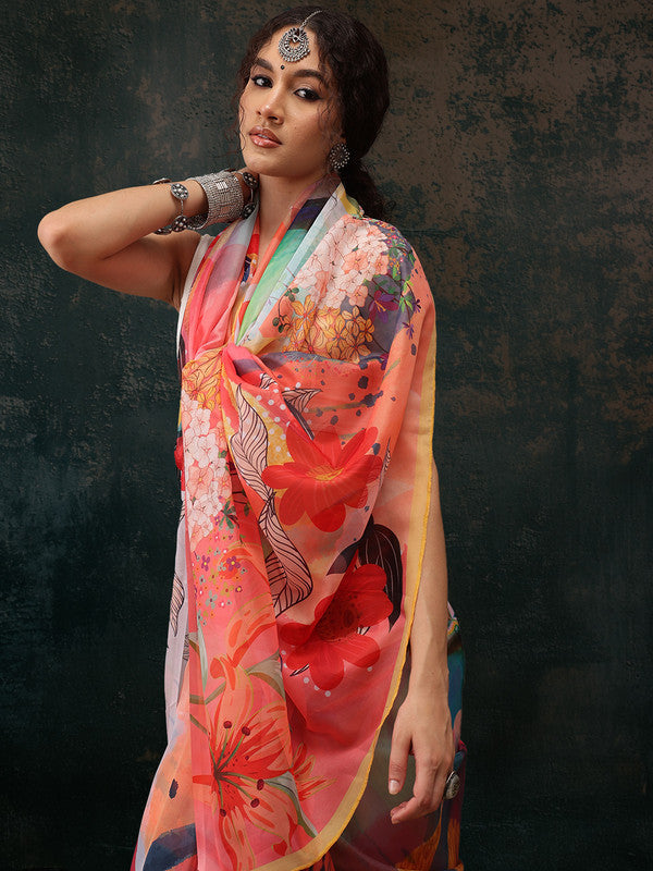 Multicolor Polyester Digital Print Saree with Abstract Design