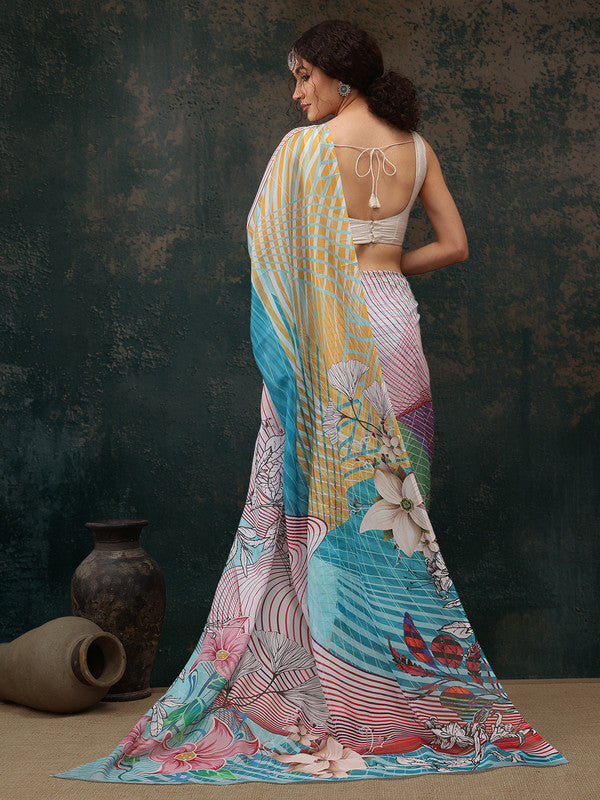 Bohemian Multicolor Abstract Print Saree with Unstitched Blouse