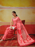Pink Mul Cotton Bollywood style saree with abstract digital printed patterns