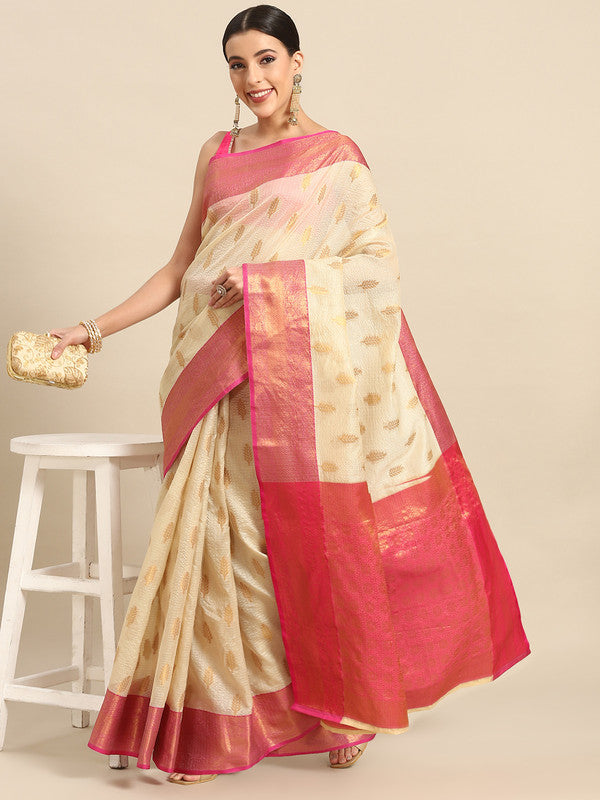 Yellow Tissue Silk Woven Zari Design Floral Saree with Blouse