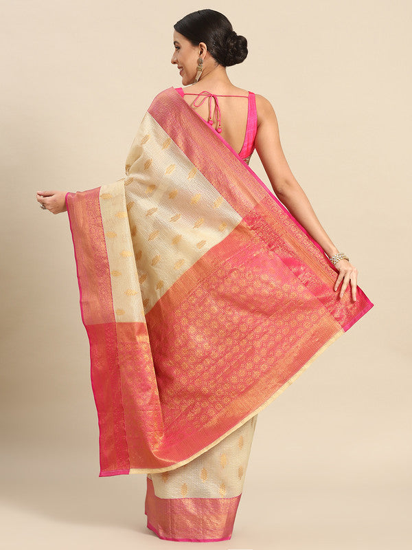 Yellow Tissue Silk Woven Zari Design Floral Saree with Blouse