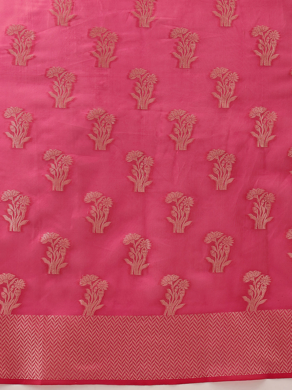 Pink Banarasi Organza Silk Saree with Floral Weave