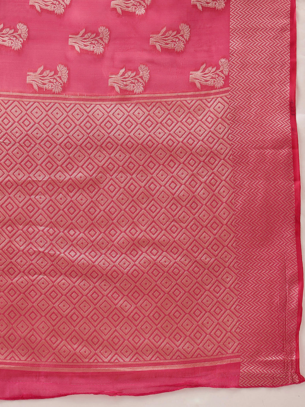 Pink Banarasi Organza Silk Saree with Floral Weave