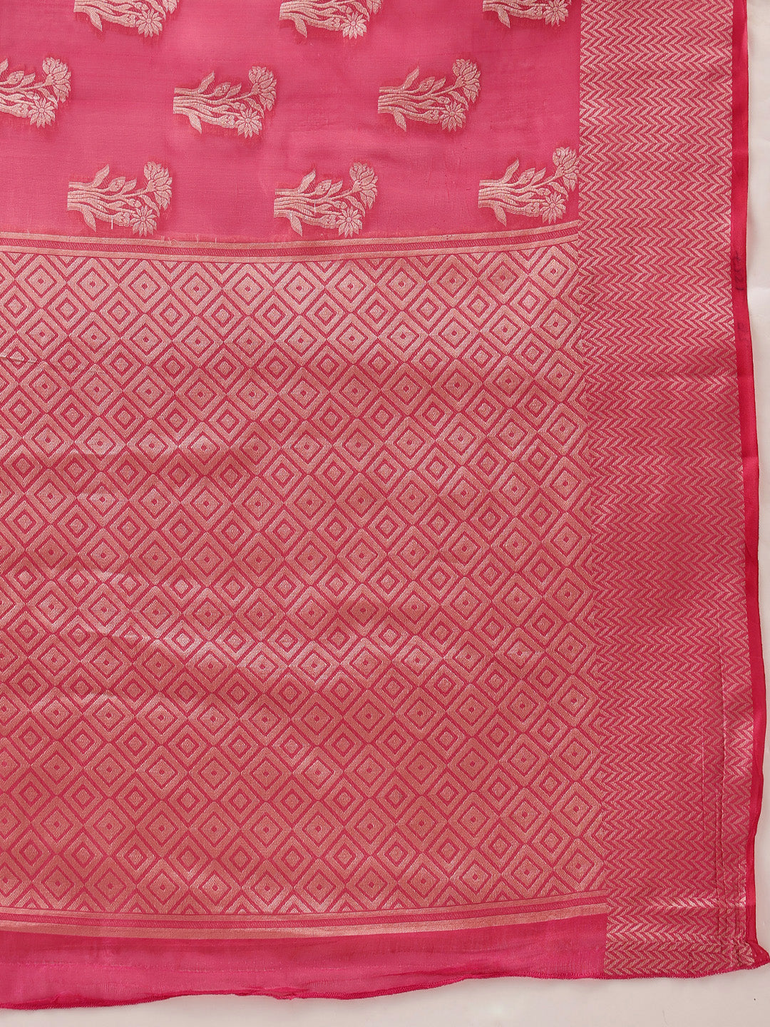 Pink Banarasi Organza Silk Saree with Floral Weave