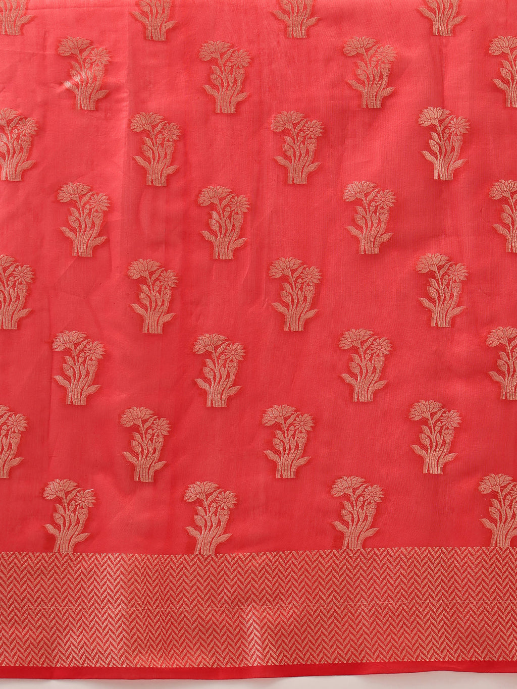 Red Banarasi Organza Silk Floral Woven Saree for Wedding Party