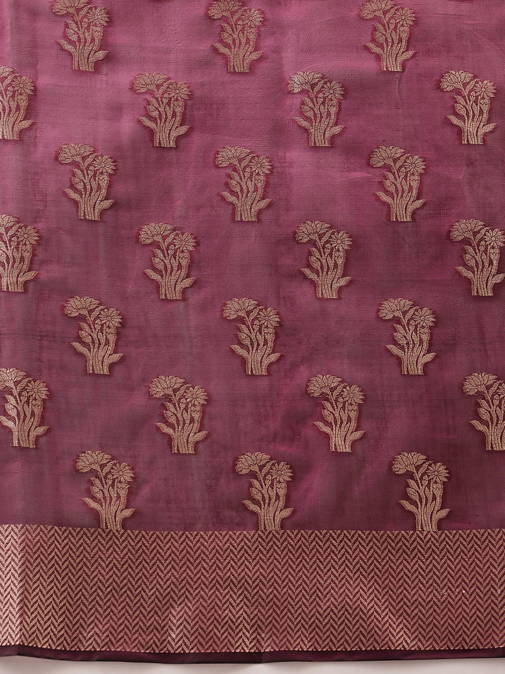 Purple Banarasi Organza Silk Floral Woven Design Saree