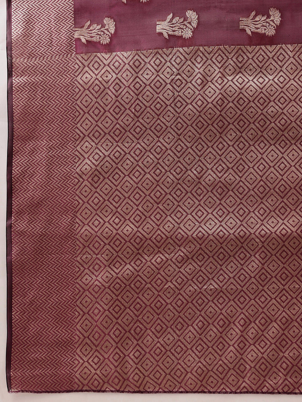 Purple Banarasi Organza Silk Floral Woven Design Saree
