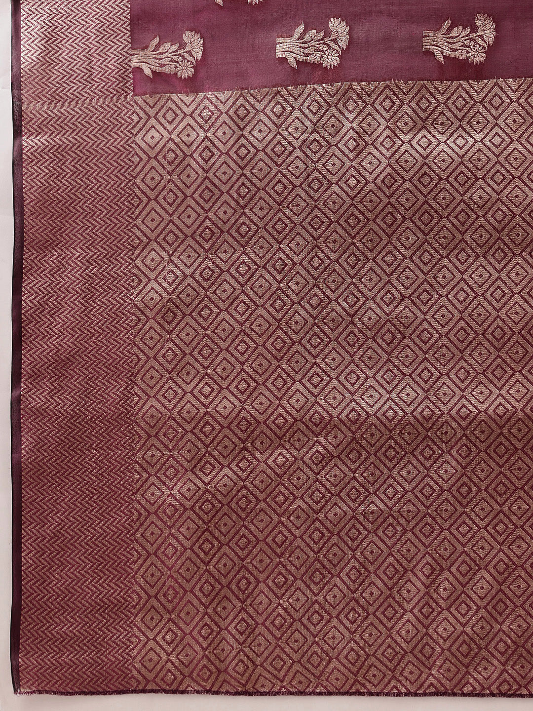 Purple Banarasi Organza Silk Floral Woven Design Saree