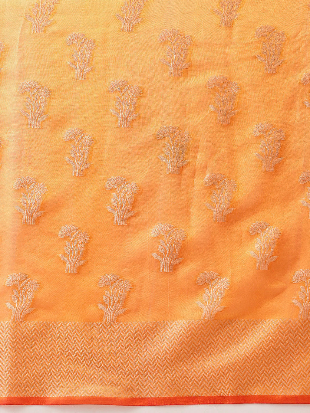 Yellow Banarasi Organza Silk Floral Woven Saree